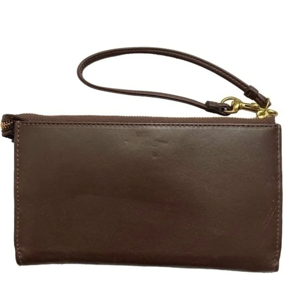 Coach brown leather wristlet clutch bag